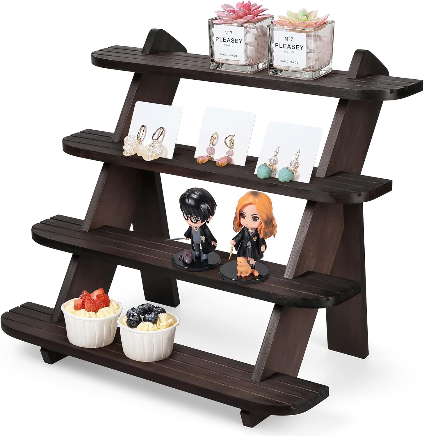 Wooden Cupcake Stand, 4 Tier Shelf Earring & Ring Holder Stands,Tiered Tray Stand Display Shelf Display Riser, Table Display Stand For Vendors, Perfume Organizer, Fragrance Shelf, Spice Rack