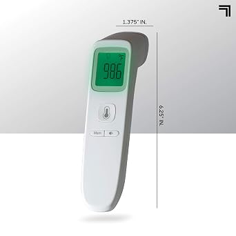 SHARPER IMAGE Digital Touchless Smart Forehead Thermometer, High-Precision Infrared Sensors, Stores 35 Readings, Touch-Free Temp Scans, Battery Powered, Built-in LED Glow Light