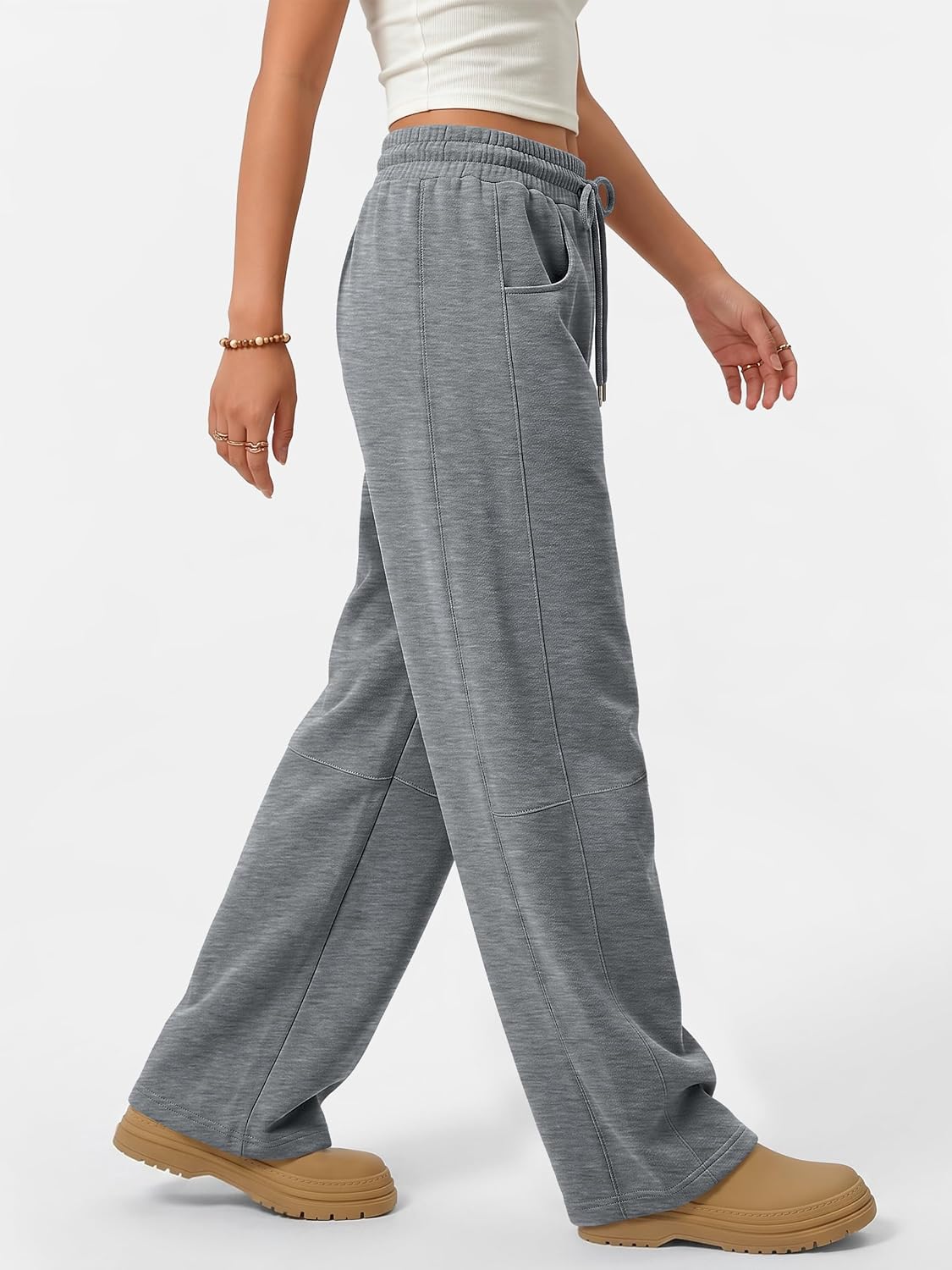  Women's Fleece Lined Barrel Sweatpants Wide Leg Pants thumbnail