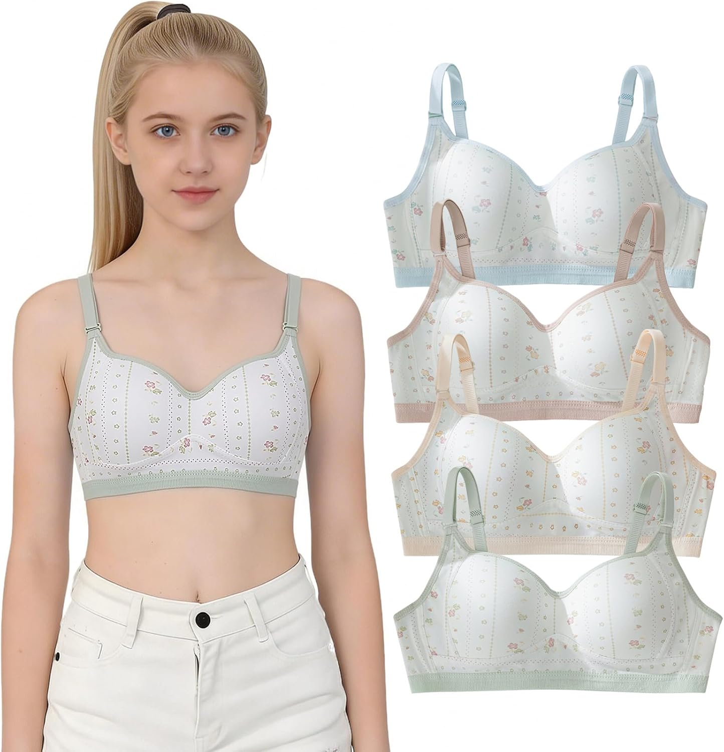 Teen Girls Sports Bra Girl Training Bras Big Kids 14-18 Years Developed Bra,Wire Free Padded Adjustable Strap