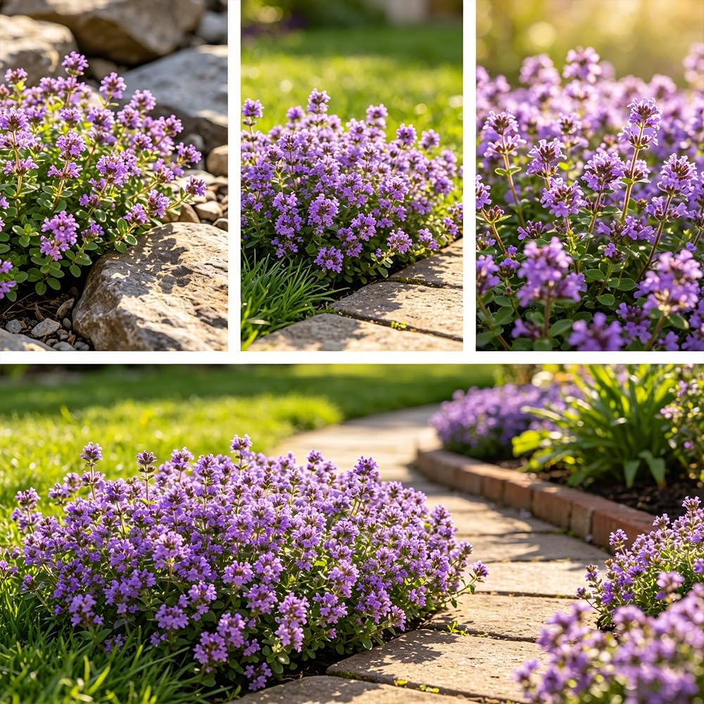 20000+ Purple Creeping Thyme Seeds, Heirloom Perennial Ground Cover - Lawn Alternative Thymus Serpyllum Drought-Tolerant Fragrant Herb for Garden Paths, Rockeries & Landscaping