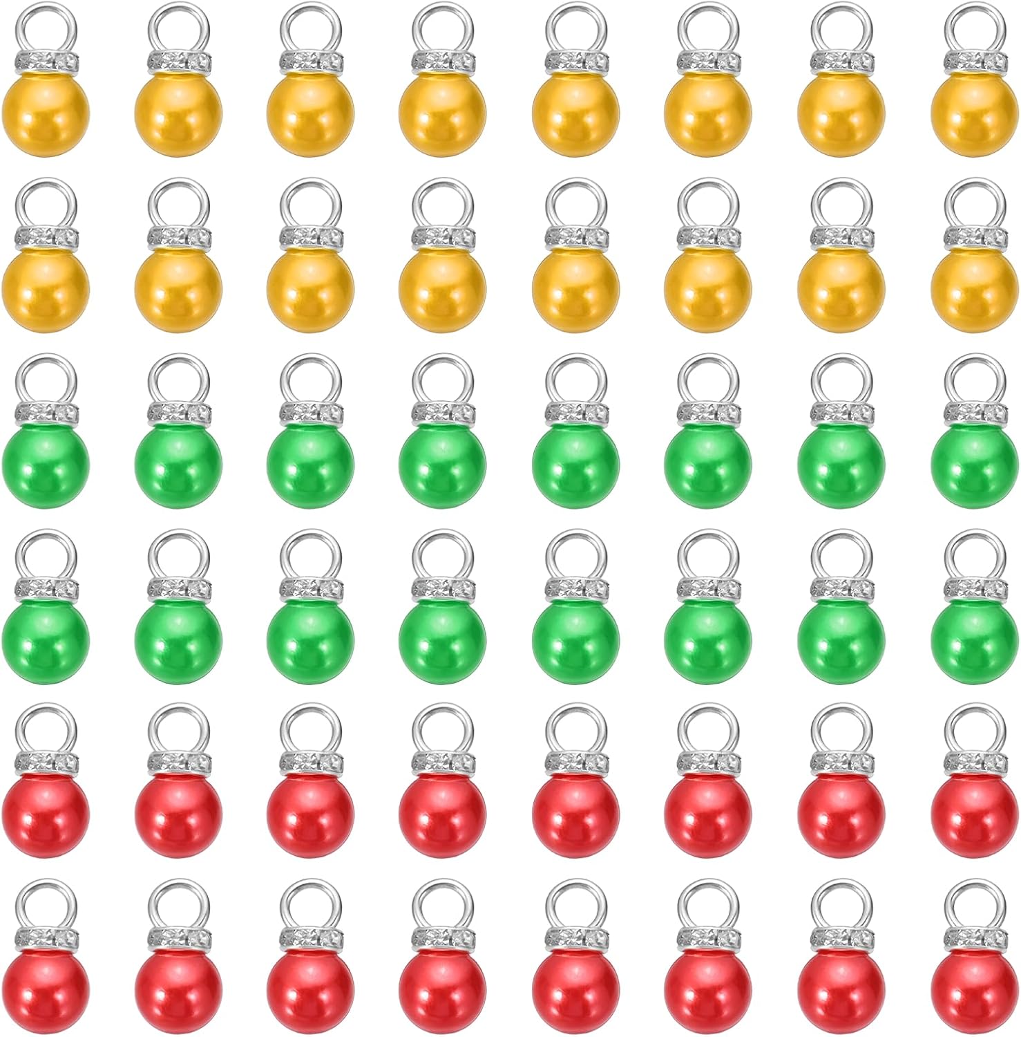 MECCANIXITY 150Pcs Imitation Pearl Pendant 10mm Faux Pearl Beads with Rhinestone for Dangle Jewelry Making Earrings Necklace Bracelets Crafts, Red Green Yellow