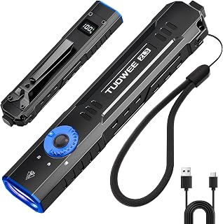 Rechargeable Flat EDC Flashlight, 1000 Lumens Tactical Flashlight with UV Light, Dual Switches, Digital Display, Waterproof Pocket Flashlight for Outdoor, Home & Emergency