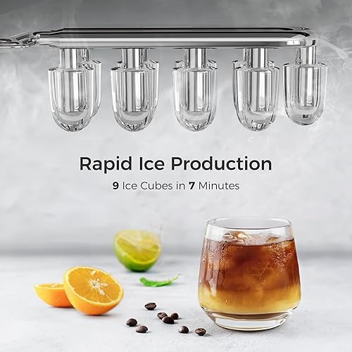 Vista 4 de AGLUCKY Encimera para hacer hielo, máquina portátil para hacer hielo con asa, máquina de hielo autolimpiante, 26 libras/24 horas, 9 cubitos de hielo