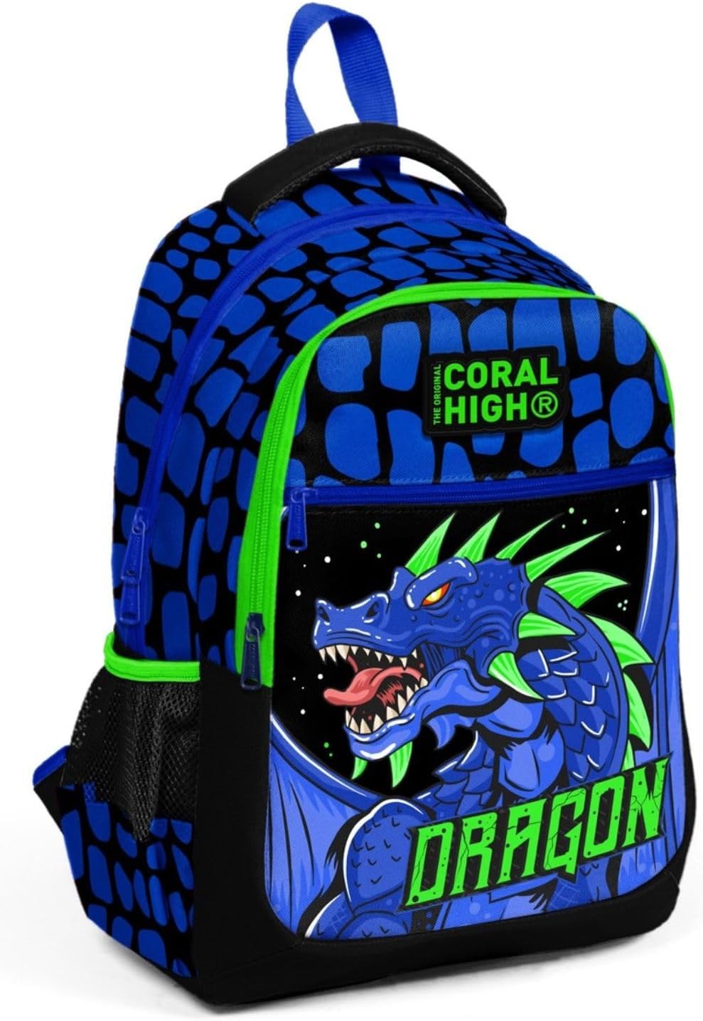 Coral High Üç Gözlü Erkek Çocuk İlk ve Orta Okul Çantası - Lacivert Yeşil Dragon