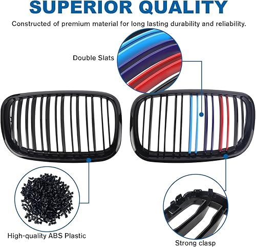 Miniatura 87 de Parrilla de riñón para parachoques delantero, color negro brillante, compatible con BMW X5 E70 X6 E71 2007-2014 doble listón doble línea Láminas