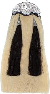 White Horse Hair Sporran 100 % original, dos borlas negras, falda larga con cinturón de cadena, blanco, Long