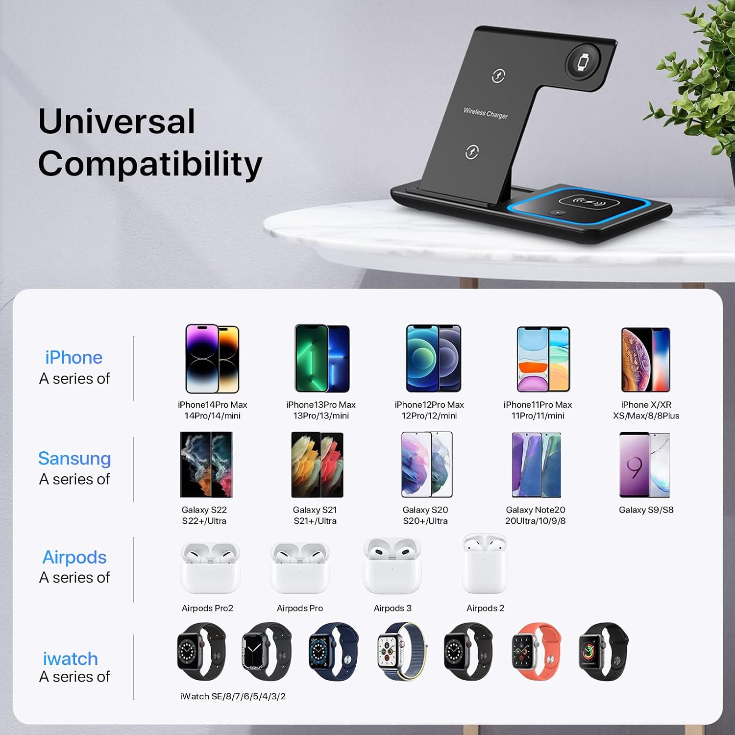 QTlier Carregador sem fio, dobrável, 3 em 1, estação de carregamento rápido de 15 W com certificação Qi para AirPods/Apple Watch se/6/5/4/3/2/1, suporte de carregamento para iPhone 12/11/11pro/X/XS/XR/Xs Max/8/8 Plus/Samsung (preto) QTlier Carregador sem fio, dobrável, 3 em 1, estação de carregamento rápido de 15 W com certificação Qi para AirPods/Apple Watch se/6/5/4/3/2/1, suporte de carregamento para iPhone 12/11/11pro/X/XS/XR/Xs Max/8/8 Plus/Samsung (preto)