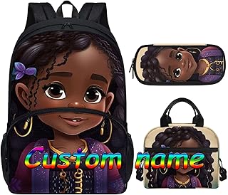 Yuyamidu Orange African American Girls Backpack and Lunchbox Pencil Case Set 3 in 1 School Bag Preschool Kindergarten Toddler Backpack Lunch Box Set for Teens Kids Book Bags
