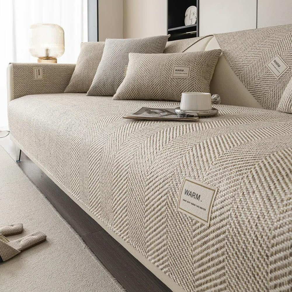 Scumlovy Solid Color Cotton Linen Sofa Cover Simple Non-Slip Dustproof Living Room Decoration Cushion Backrest Armrest Protect Towel