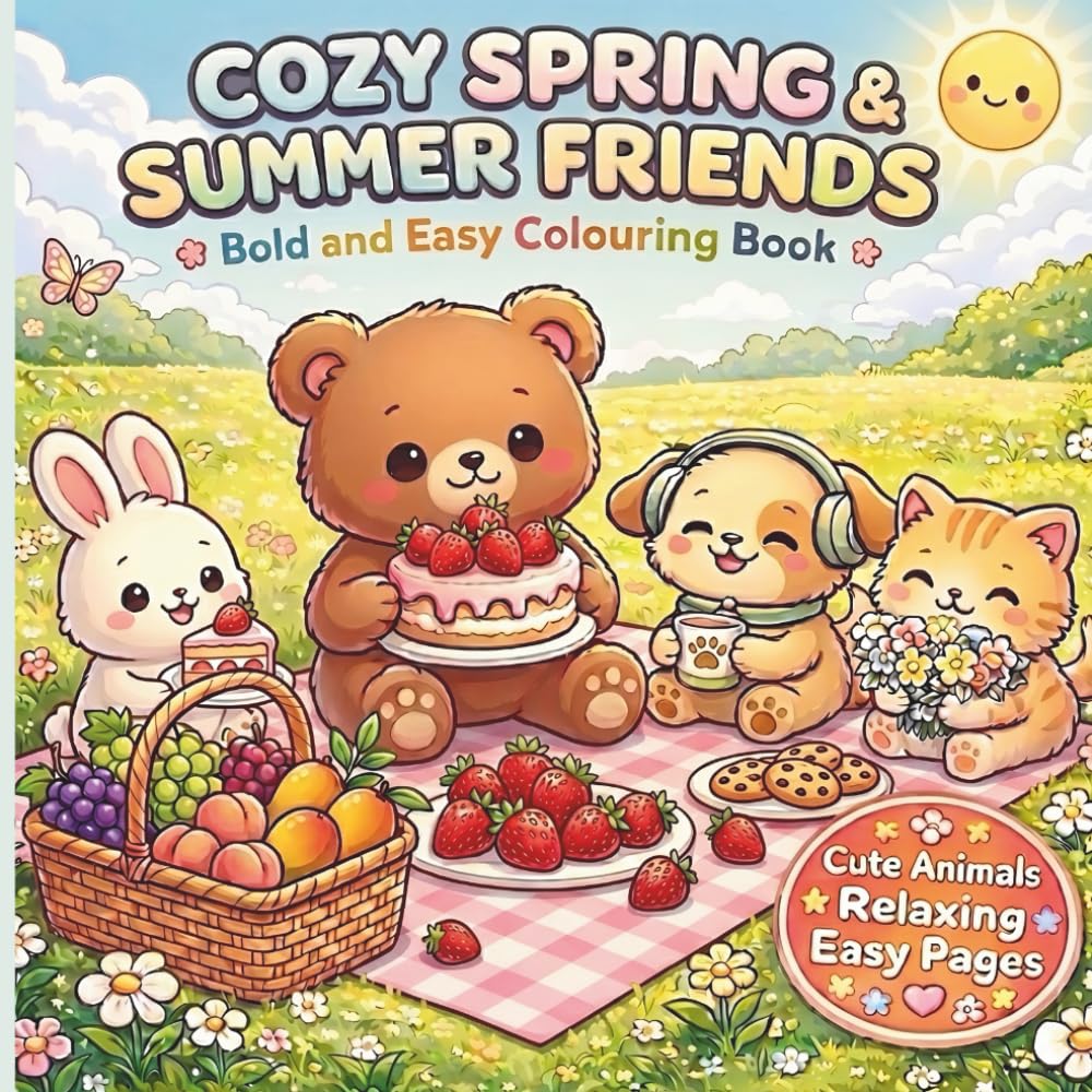 Cozy Spring & Summer Friends: Bold and Easy Colouring Book (Cozy Friends Colouring Book)