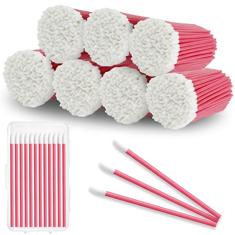 EWVVSS 800 Lip Applicators Disposable with Storage Case, Lip Wands Lipstick Applicator Wands Lint-Free Lip Brush Tools for Makeup Artists Beauty Salon Cosmetic Testing Travel Kit (Pink)