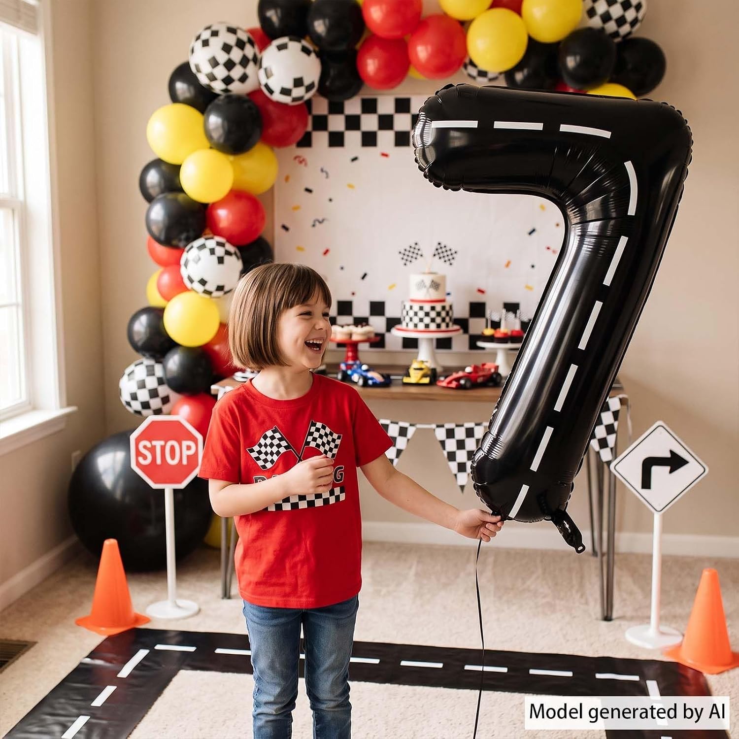Black and White Stripes Number 7 Balloon 40 Inch, Road Style Numeral image 2