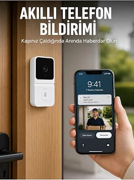 My Best Store Beyaz Wi-fi Ak ll  G r nt l  Kap  Zili Hd Kamera, Gece G r  Ve Telefon Bildirimli Kablosuz Kap  Zi