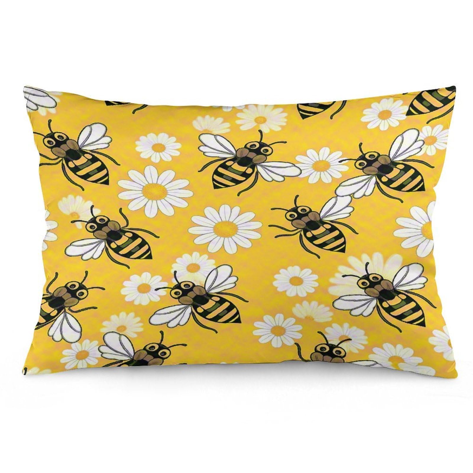 Bee Daisy Pattern Throw Pillow Cover Soft Pillow Case Decorative Lumbar Pillow Cover Cozy Throw Pillowcase Polyester Rectangular Cushion Case Decor for Couch Sofa Bed