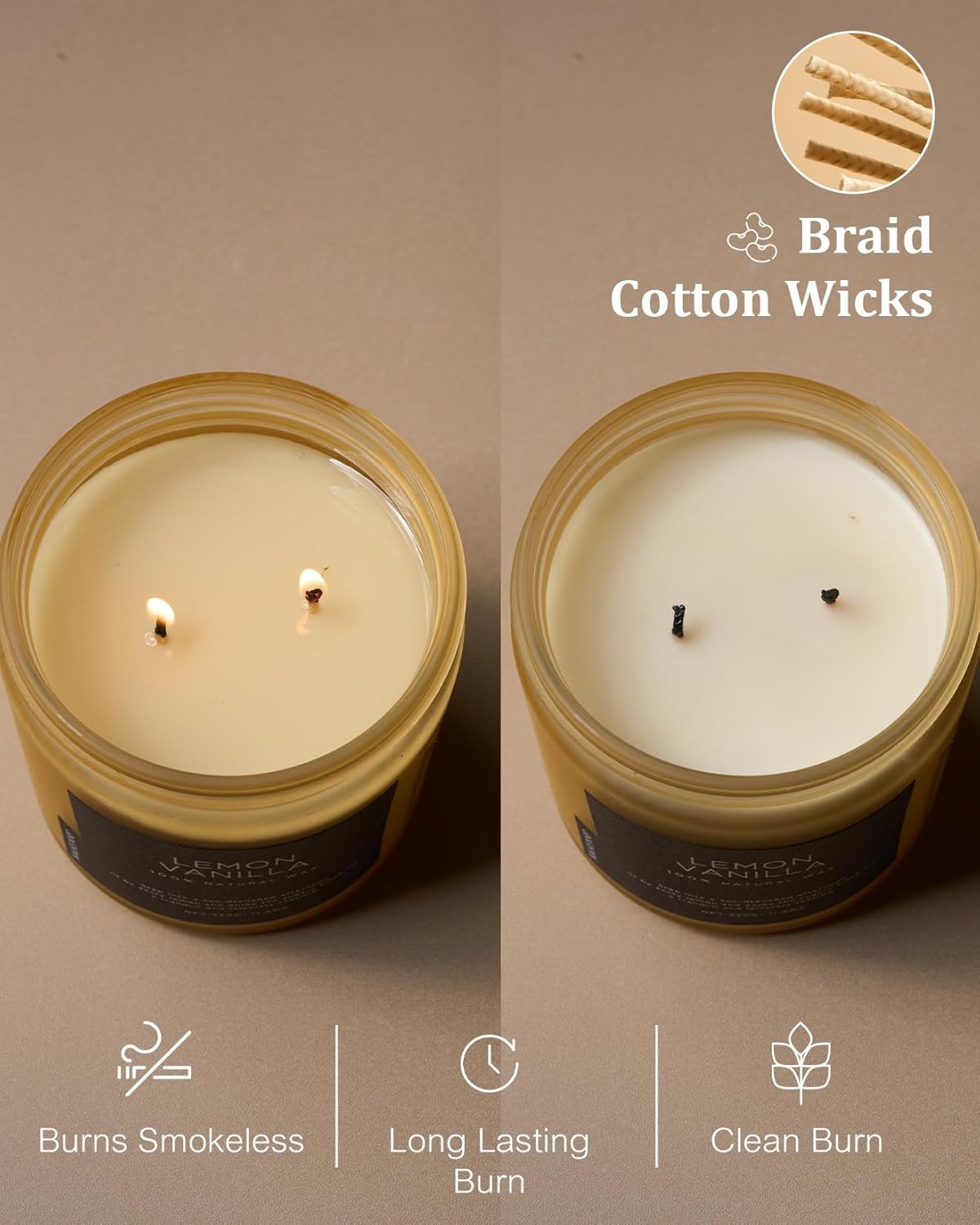 M&SENSE Candles Lemon Vanilla Scented, 11.6oz 70 Hour Long Lasting Candles for Home, 2 Wick Natural Soy Wax in Glass Jar, Stress Relief Gifts for Women and Men - Image 5