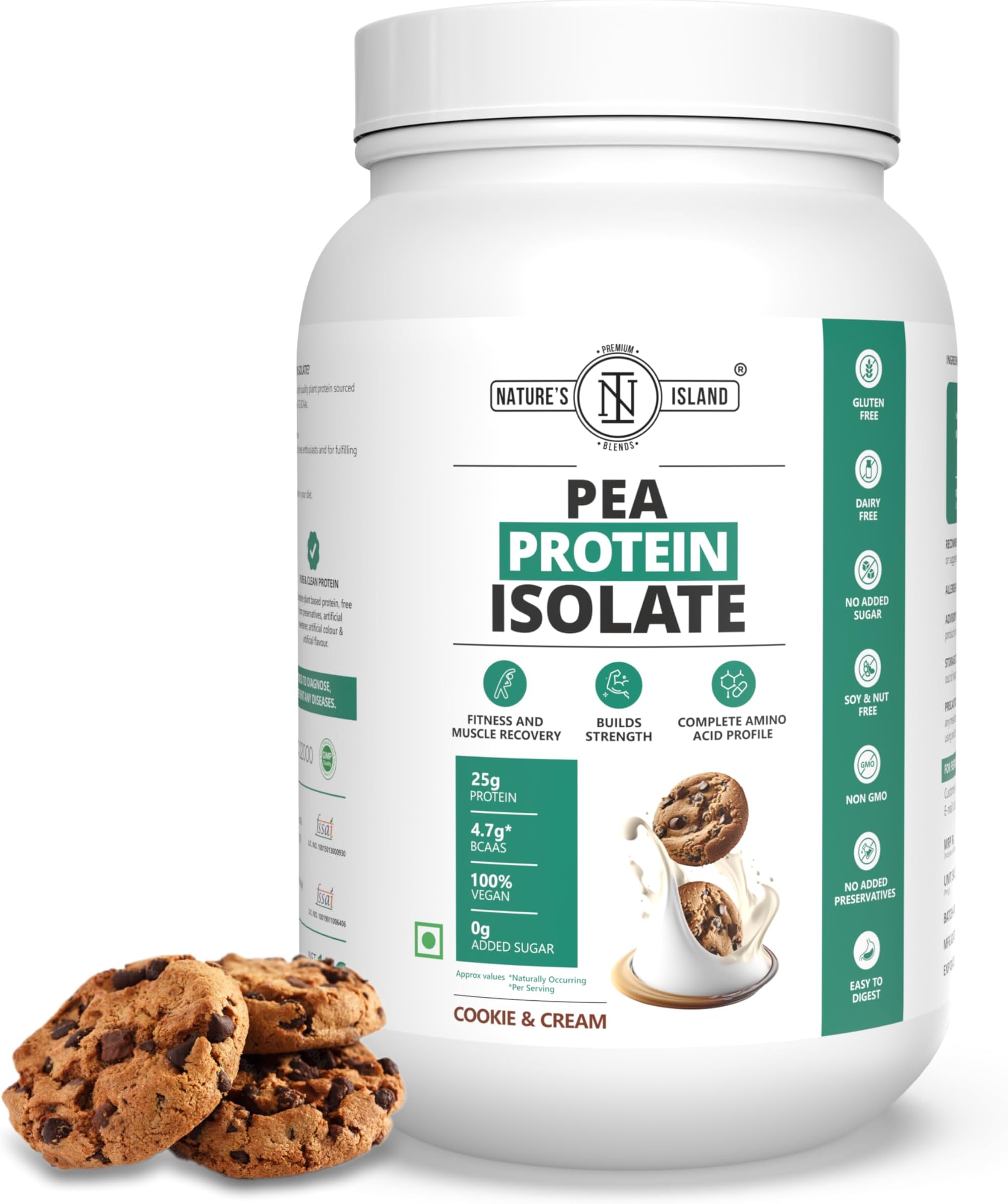 Nature’s Island Plant Protein 1 Kg | Canadian Pea Protein Isolate | Vegan | 25g Protein/Serving | Easy To Digest | All Essential Amino Acids | No Sugar | No Preservatives | Cookies and Cream Flavour