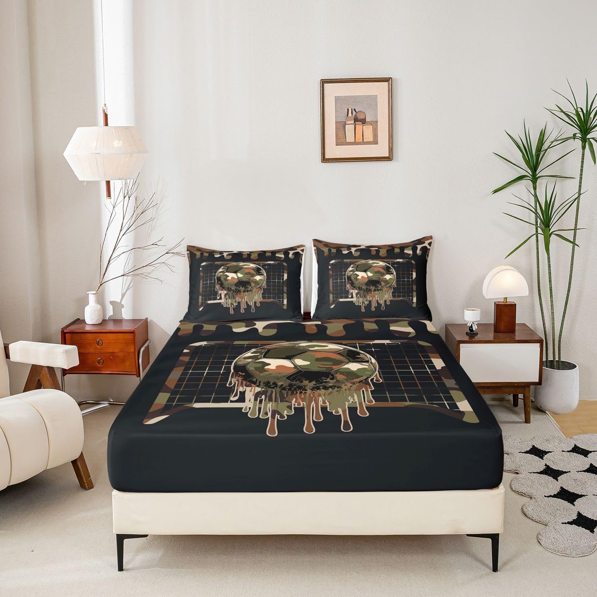 Erosebridal Camo Football Goal Kids Bedding Set Full 3 Pcs