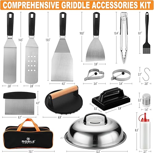 Miniatura 2 de Kit de 27 accesorios para parrilla, juego de accesorios de parrilla superior plana para camping, juego de espátula profesional con cúpula de fusión,