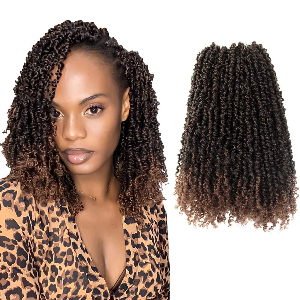 FALEMEI 10 Packs Yanky Twist Crochet Hair 12 Inch Pre-twisted Natural Black Kinky Mini Spring Twist Small Curly Senegalese Braids Yankee (T30(Ombre Medium Dark Brown)