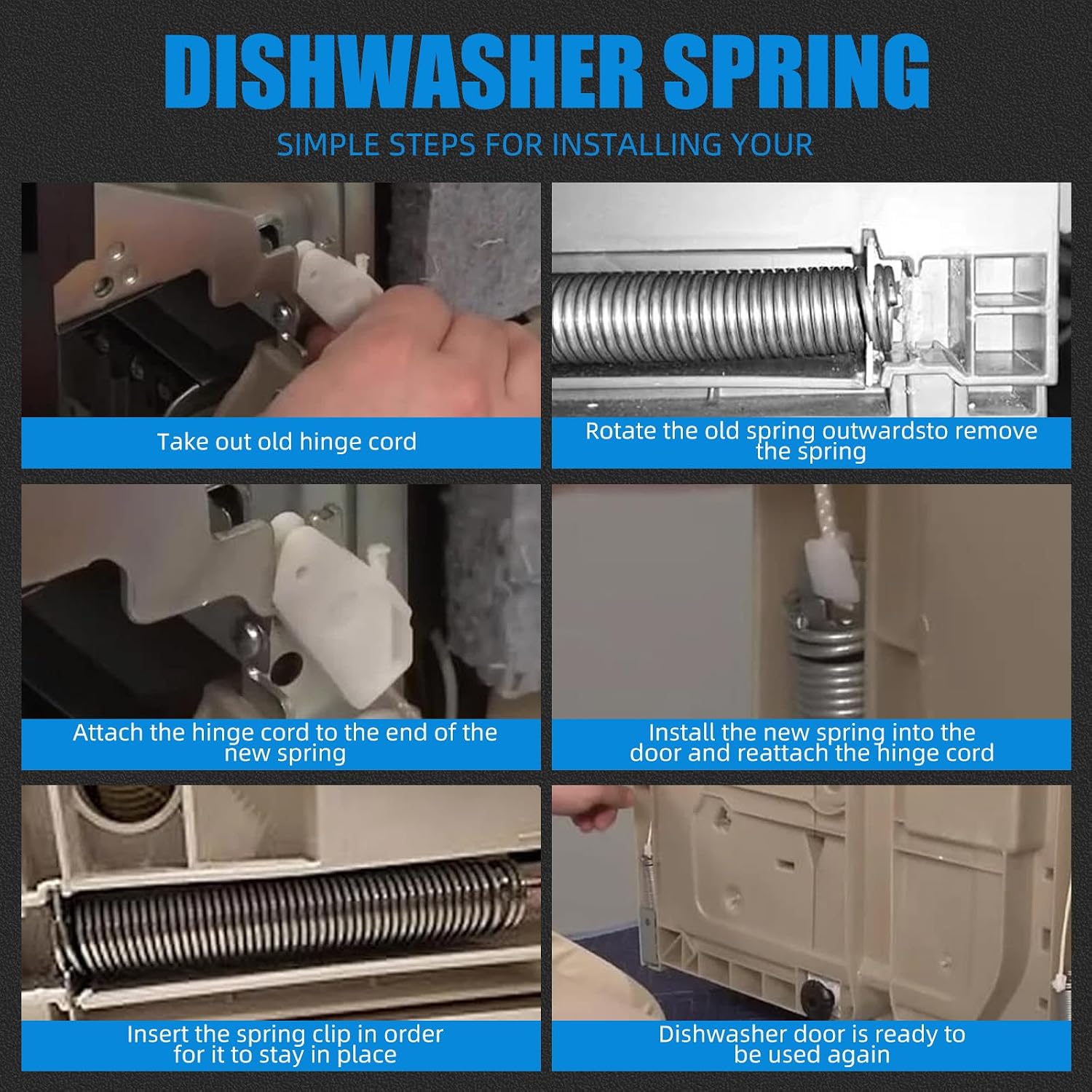 Dishwasher door spring kit (stainless steel) 00754866, suitable for Bosch dishwashers, replacement for models AP5804978, PS8770519, 00623540, 00627230, 00659339, 00751392 and 3279707.