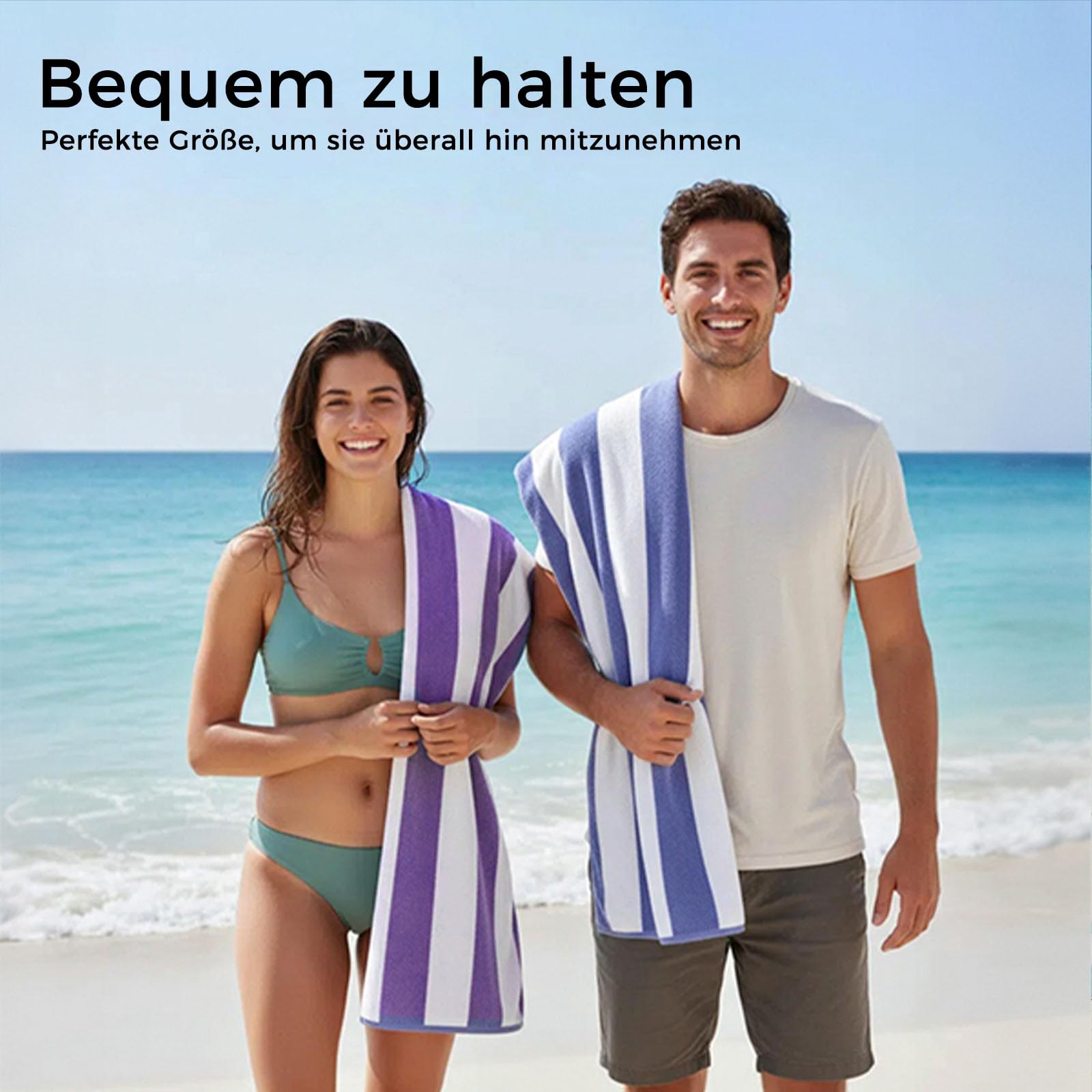 Übergroßes Strandtuch aus Baumwolle, extra groß, 180 x 100 cm, weich, saugfähig, Pool-Handtuch für Erwachsene, gestreiftes Cabana-Badetuch (Sand)