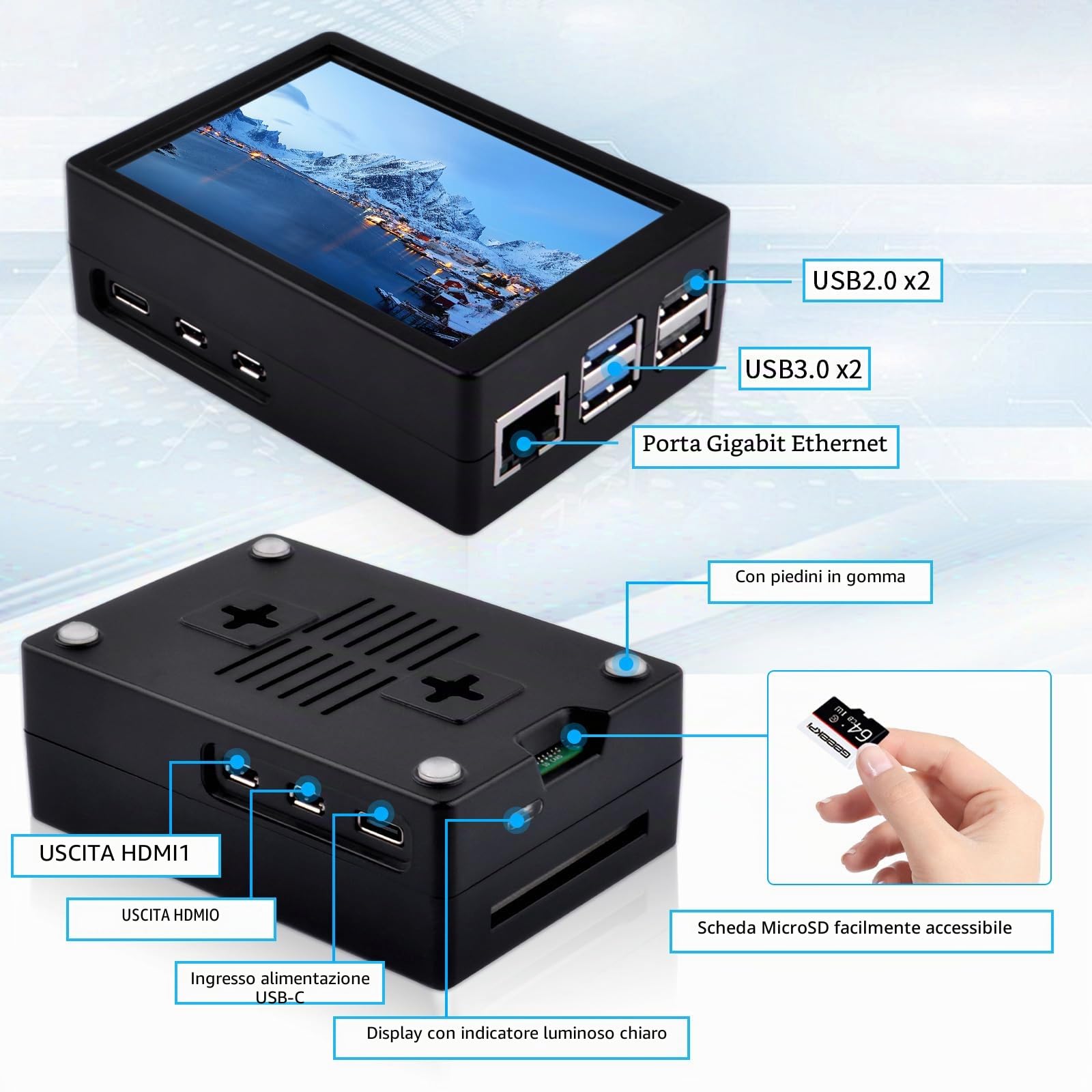 GeeekPi Display per Raspberry Pi 5, Touchscreen da 3,5 Pollici con Custodia, Monitor LCD TFT 480x320 60 fps e Dispositivo di Raffreddamento Attivo Ufficiale