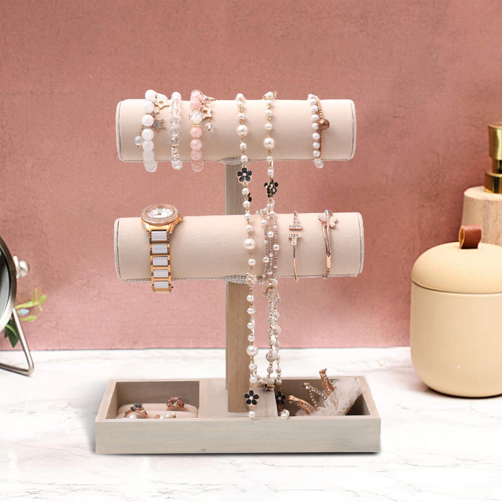 Jojomis Support à bijoux de table pour montre, collier, bracelet et bijoux en bois, comme décrit, non disponible comme décrit