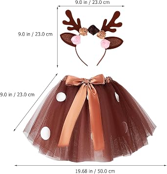 Deer Costume for Girls, Tutu Skirt and Reindeer Antler Headband Set