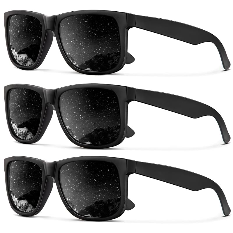 KALIYADI Sunglasses Men Polarized Sun glasses for Mens Womens Classic Matte Black Frame UV Protection 3pack (3 Pack) Black/Black/Black
