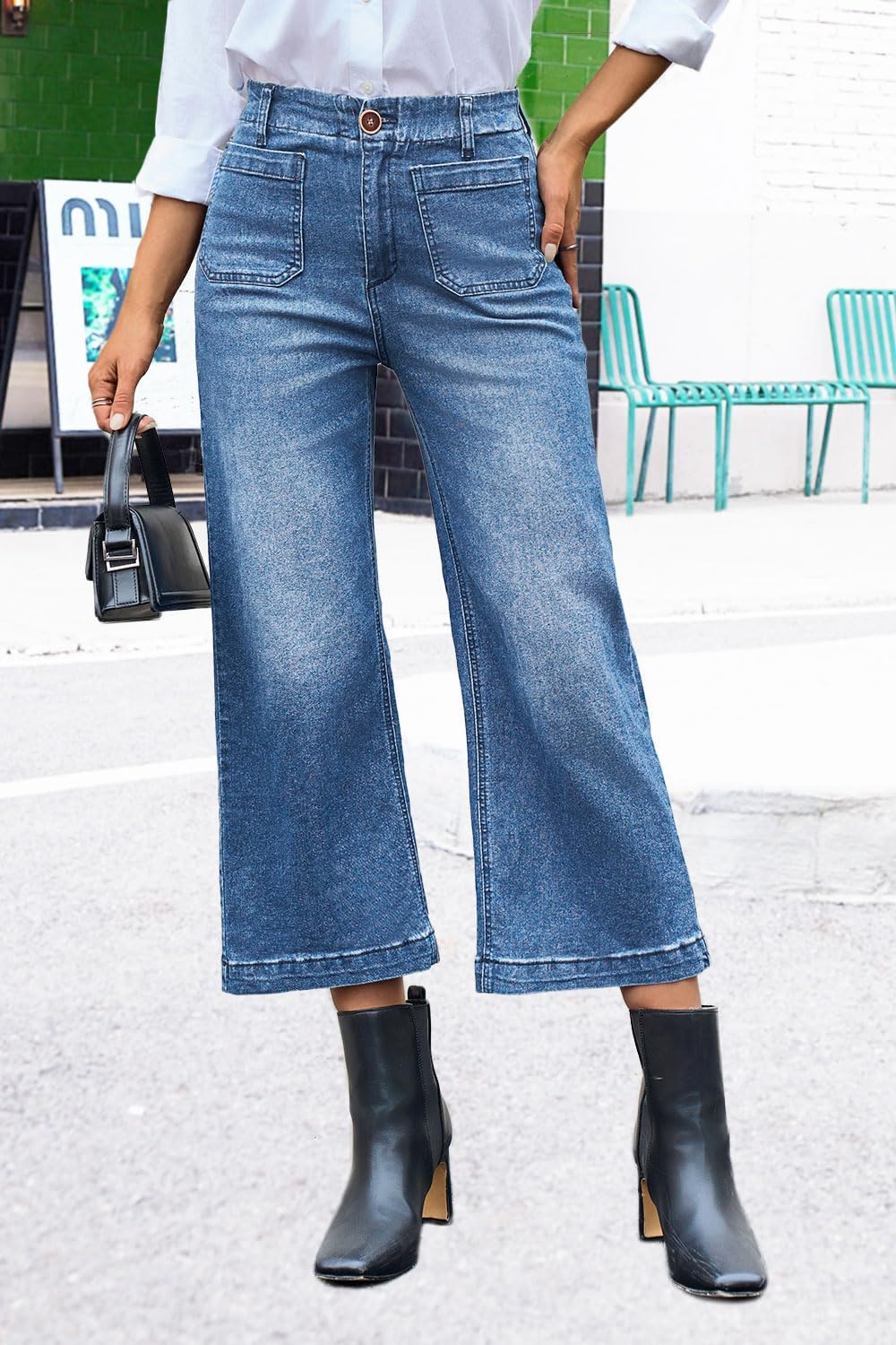 Wide Leg Jeans for Women High Waist Baggy Stretchy Flared Jeans Trendy Cropped Denim Jeans Pants with Pocket - Image 4