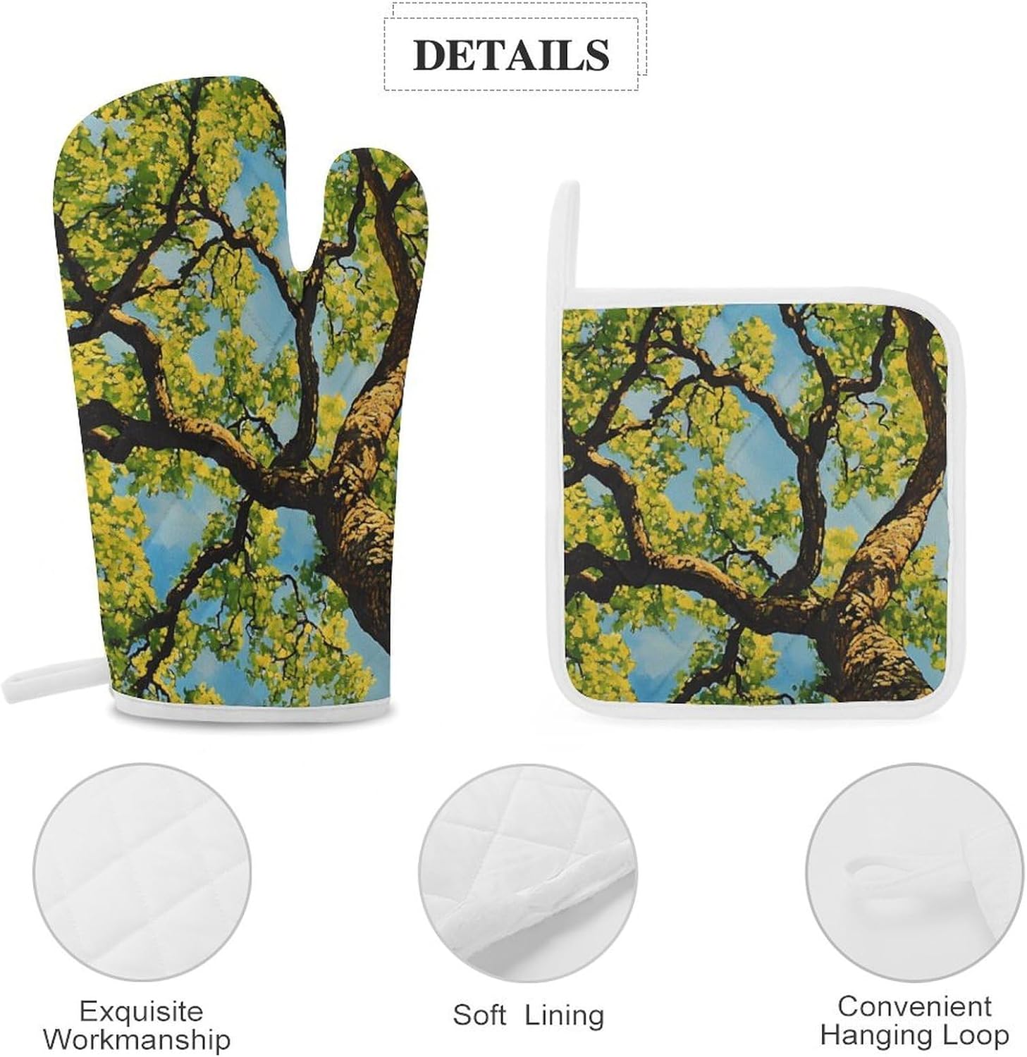 Summer Trees Canopy Sunshine Oven Mitts and Pot Holders 4Pcs Set Heat Resistant Cooking Mitts Hot Pads