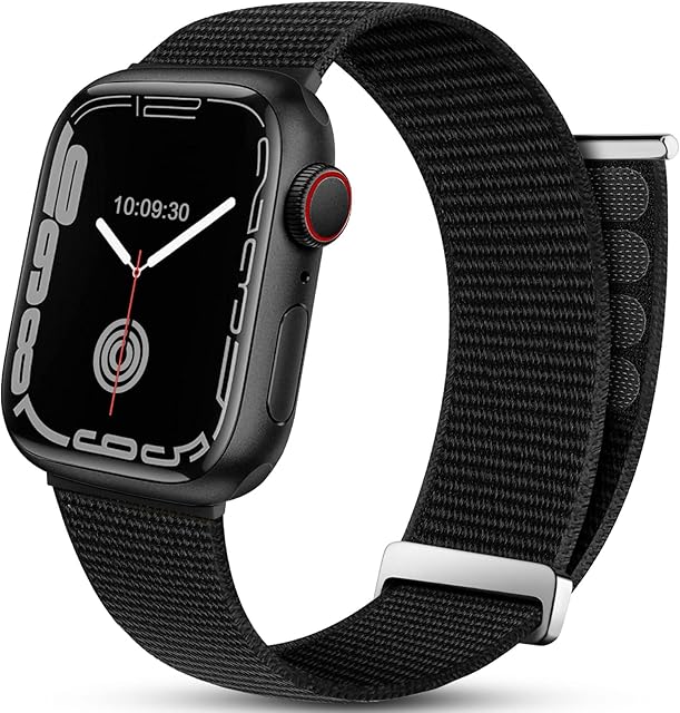 Mastten Sport Loop Straps Compatible with Apple Watch Strap 49mm 45mm 44mm 42mm, Breathable Nylon Men Women,Adjustable Elastic Braided Replacement Band for iWatch Series 8/Ultra/SE/7/6/5/4/3/2/1,Black