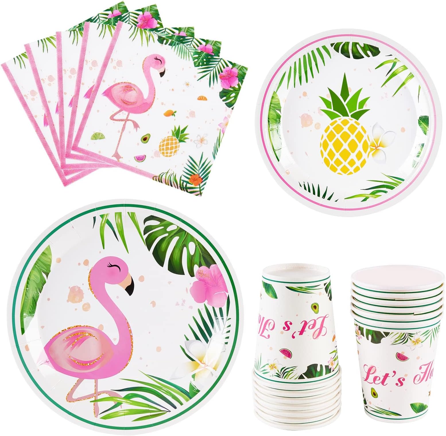 WERNNSAI Flamingo Party Supplies 64PCS Luau Passionate Party Tableware Set