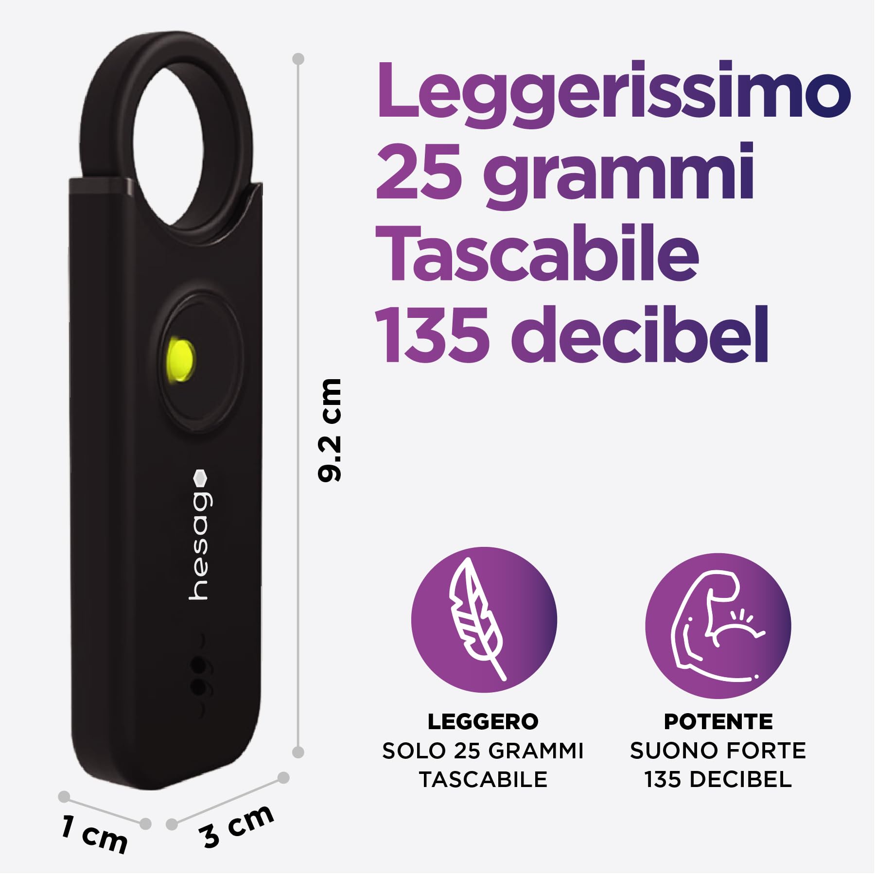 SnapSiren - Allarme Personale anti aggressione - Autodifesa con Sirena 135 dB - Portachiavi Donna da borsetta per Difesa Personale - Torcia e Allarme Porta Ingresso Hotel (Nero)