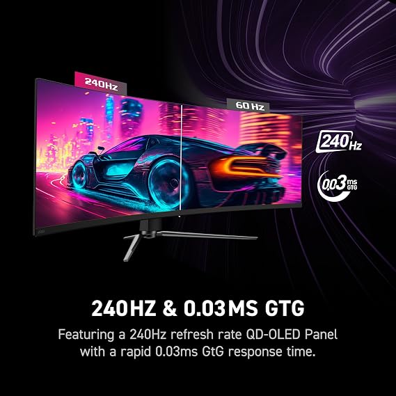 msi MPG 491CQPX QD-OLED 49-inch QD-OLED 5120 x 1440 (DQHD) Computer Monitor, 240Hz, G-SYNC Compatible, HDMI, Display Port, VGA Port, VESA Mountable, Tilt, Height Adjustable, Speaker, 0.03ms, Black