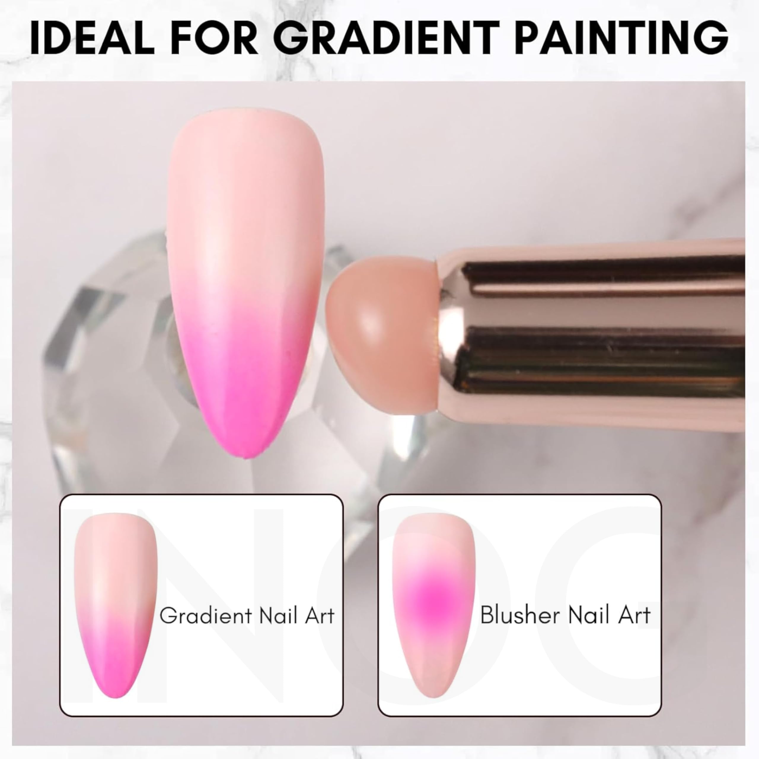 INOG Silicone Nail Brush, 2PCS Reusable Silicone Nail Chrome Applicator, Pink Nail Art Brushes Silicone Lip Brush For Pat Ombre Gel Nail, Chrome Nail, French Nail, Lipstick, Concealer, Eyeshadow 1