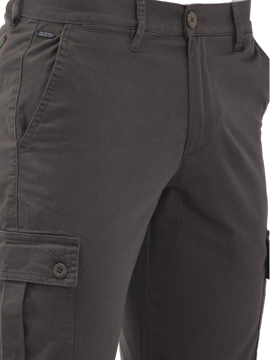 The Indian Garage Co Grey Slim Fit Solid Cargo 3
