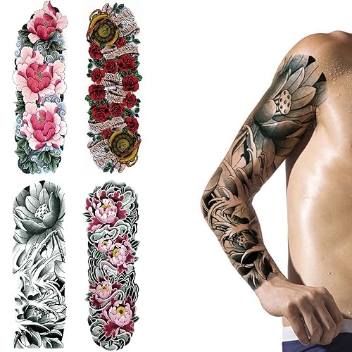 Glaryyears Tatuaje temporal grande de brazo completo para adultos, mujeres y hombres, paquete de 5 tatuajes falsos de larga duración para maquillaje