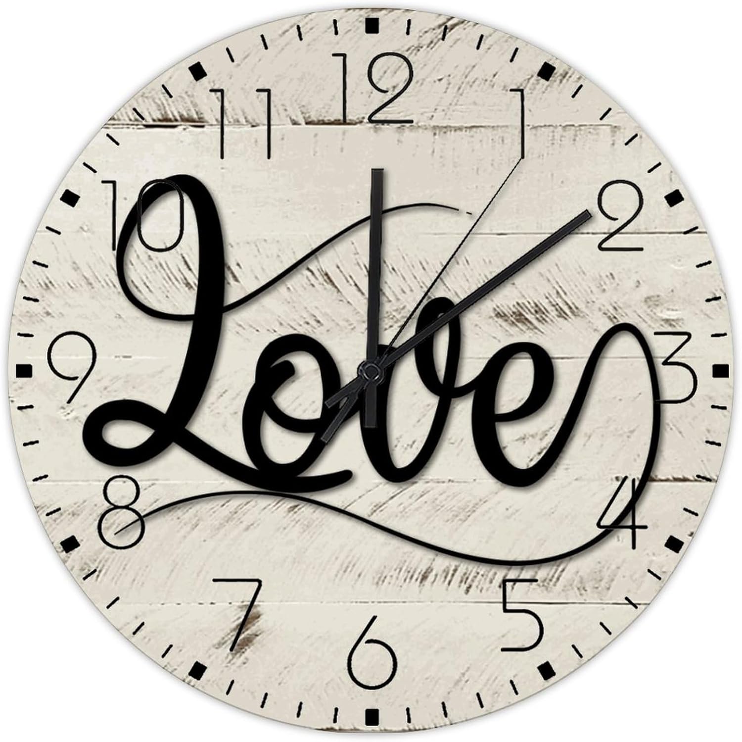15 Inch Silent Non-Ticking Wall Clocks Battery Operated Love Wall Decor for Garage Cursive Word Art Black Letters Farmhouse Round Wooden Wall Clock Vintage for Art Room Warehouse