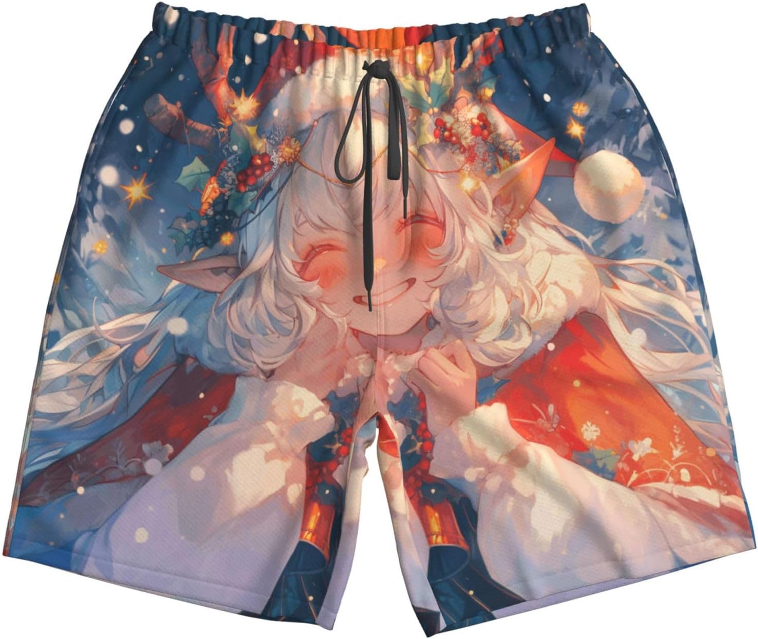 Christmas Gnomes Print Mens Casual Shorts Drawstring Summer Beach Stretch Shorts Novelty Swimtrunks