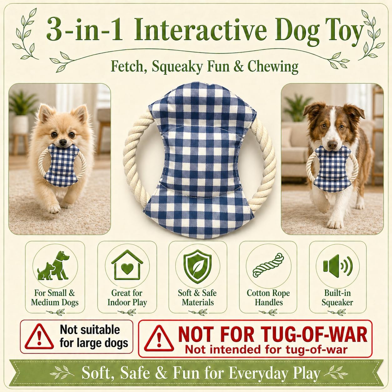 Dog Cute Frisbees Cotton Rope Toys Flying Discs for small dogs/puppy, Teething Clean, Soft Polyester Squeaker Toy for Training,Throwing and Interacting for Anti Boredom & Anxiety, Easy to Clean (blue) image 2
