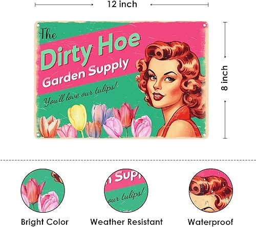 Miniatura 3 de Dirty Hoe Garden Supply - Letrero de metal retro con flores, tulipanes, colorido, para jardín, arte, hogar, oficina, sala de estar, bar, cafetería,