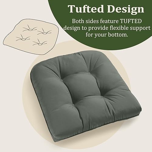 Miniatura 6 de LOVTEX Juego de 4 cojines de asiento copetudos para interiores y exteriores para muebles de patio, 19 x 19 pulgadas, cojines grises para sillas de