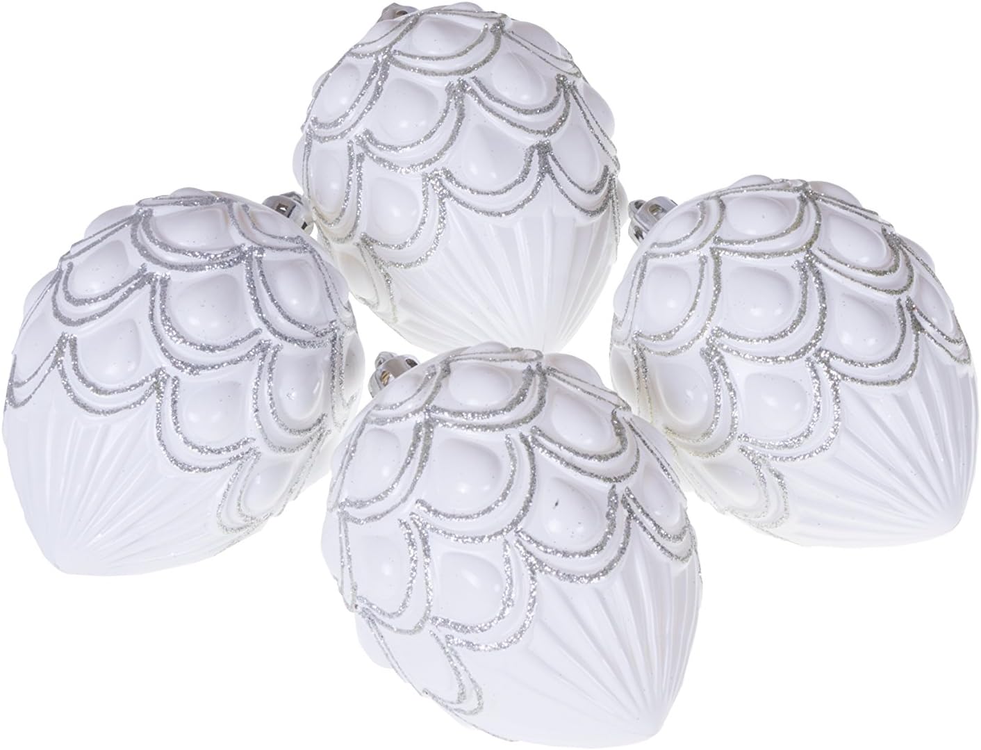 Clever Creations 4 Pack Christmas Pinecone Ornament Set, Shatterproof Holiday Décor for Christmas Trees, White