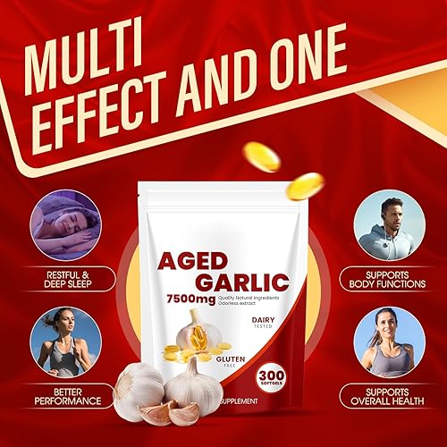 Miniatura 3 de Extracto de ajo añejo 7500 mg sin olor, cápsulas de extracto de ajo orgánico (300 unidades)  Suplemento de ajo  Antioxidante para el corazón e