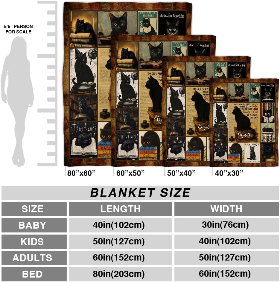 Personalized Into The Book Forest Book Lover Blanket, Custom Name Soft Cozy Vintage Bookish Throw, Vintage Bookish Gifts for Women, Readers 50x60 (Vintage Black Cat) - Image 8