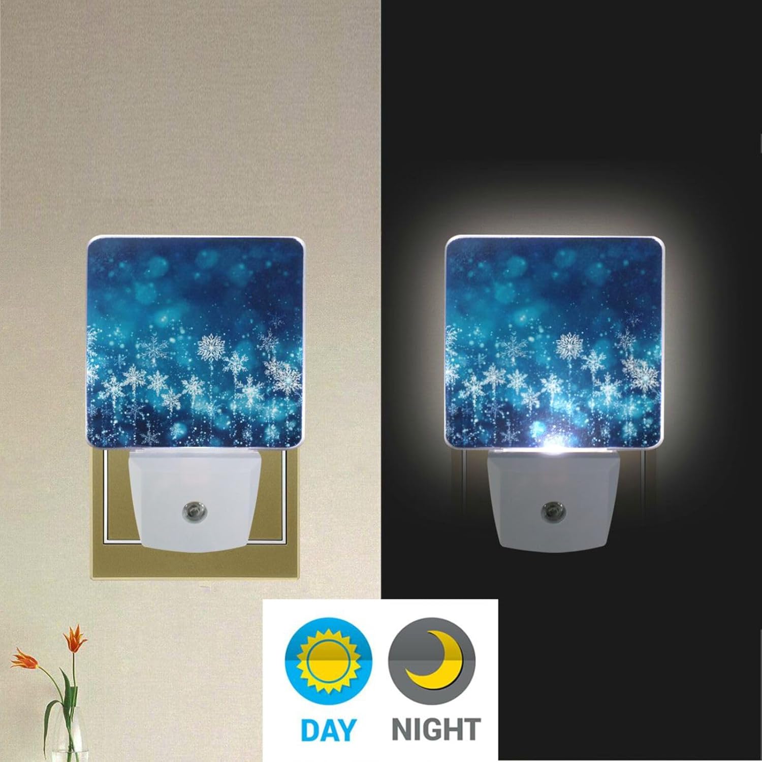 Winter Glitter Snowflakes Night Light Set of 2 Christmas Nightligh