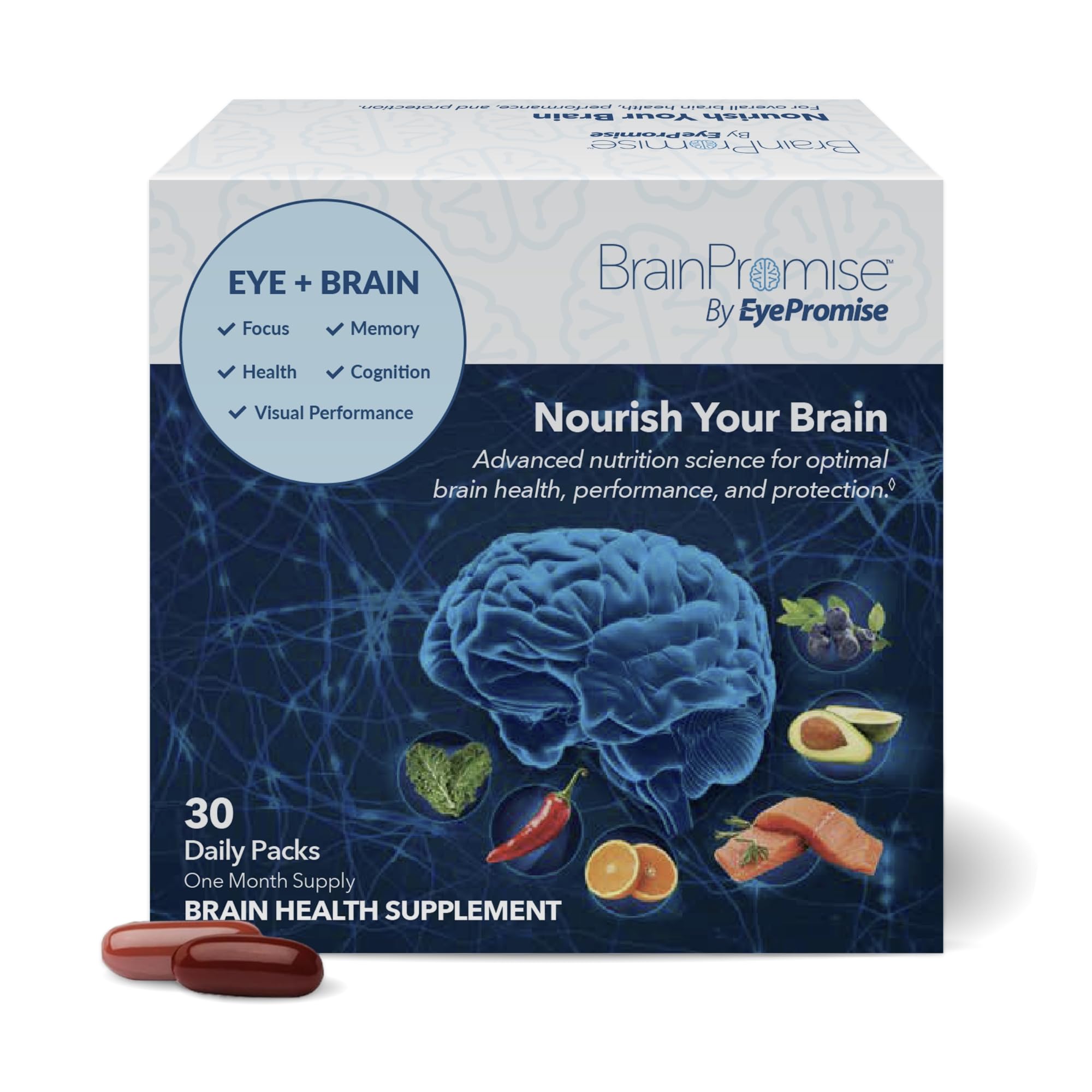 BrainPromise Eye & Brain Supplement by EyePromise - 30 Softgel Packets, 30-Day Supply - Eye Supplement with Brain Support for Memory & Focus, Made with Lutein and Zeaxanthin, Vitamin A, B, C, D & Zinc