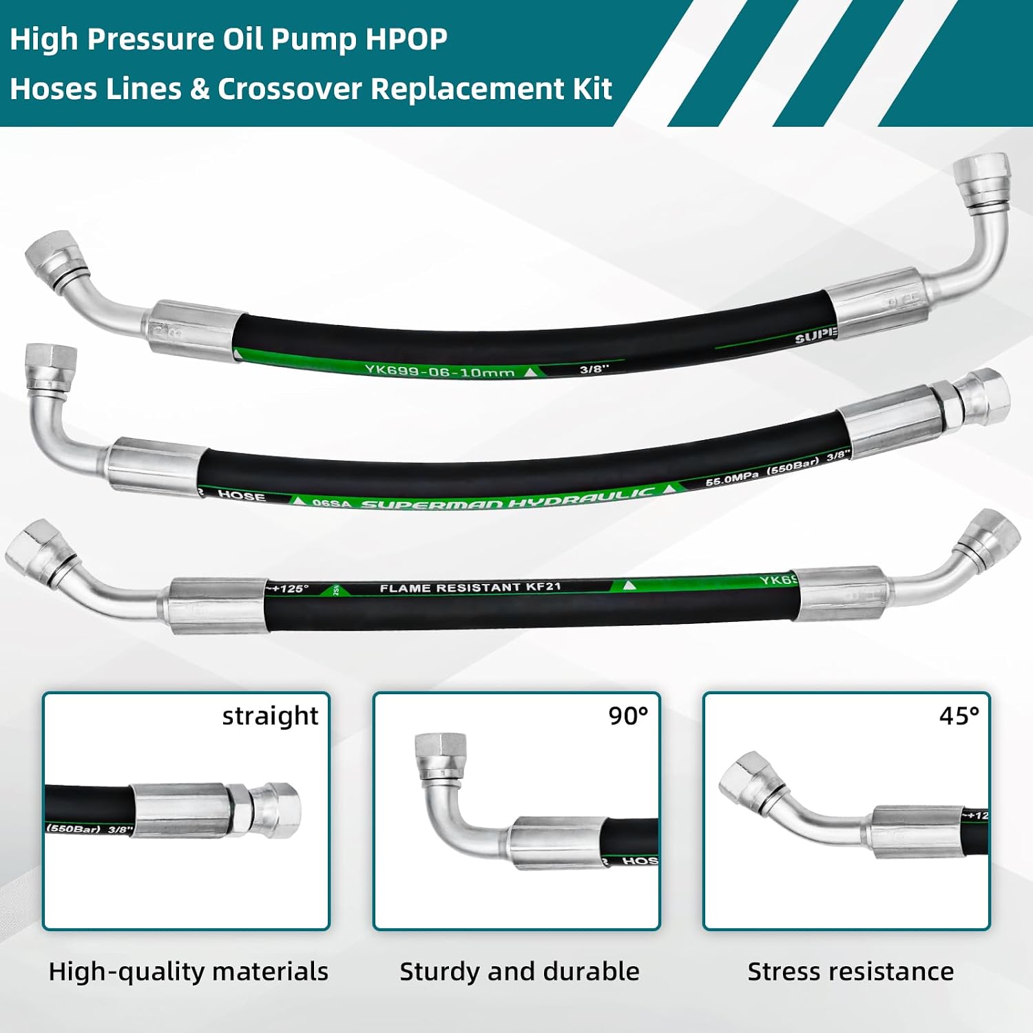 High Pressure Oil Pump HPOP Hoses Lines & Crossover Replacement Kit Compatible with Ford Excursion F250 F350 F450 F550 Super Duty 1999-2003 7.3L Powerstroke Turbocharged Engine